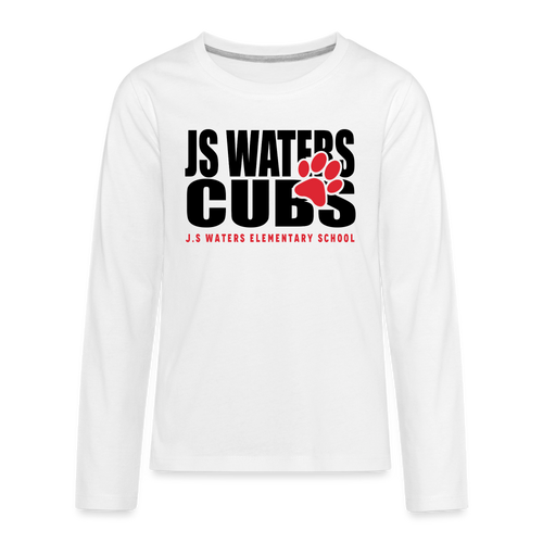 J.S. Waters Text W/ Paw Youth Long Sleeve Tee - white
